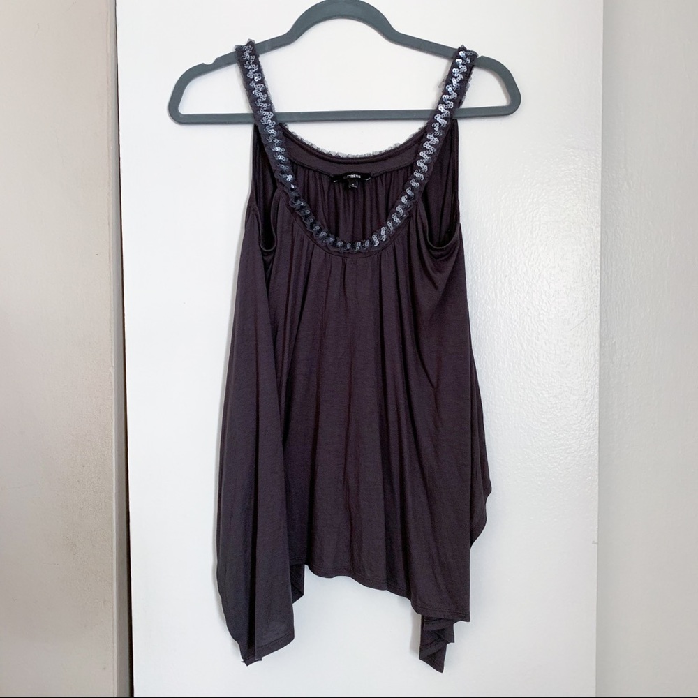 Vintage Express Gray Sequin Flowy Tank Top